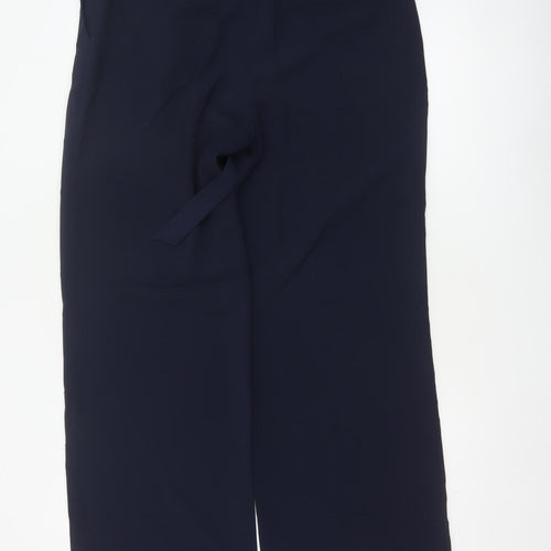 Next Women Blue UK 12 High Rise Wide-Leg Belted Tailored Trousers
