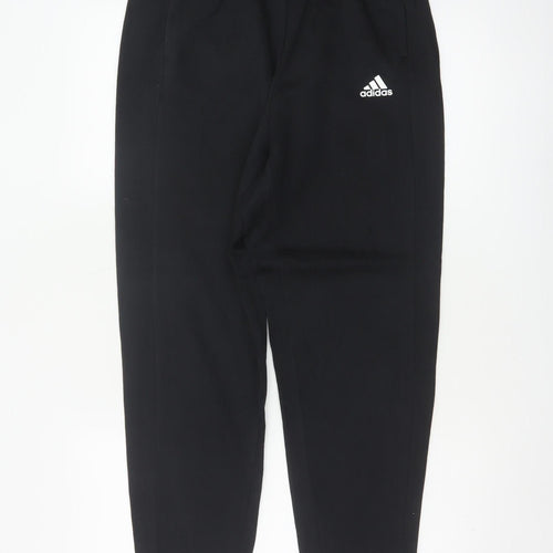 adidas Boys Black Jogger Trousers 13-14 Years Cotton Blend Elastic Waist