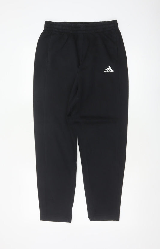 adidas Boys Black Jogger Trousers 13-14 Years Cotton Blend Elastic Waist