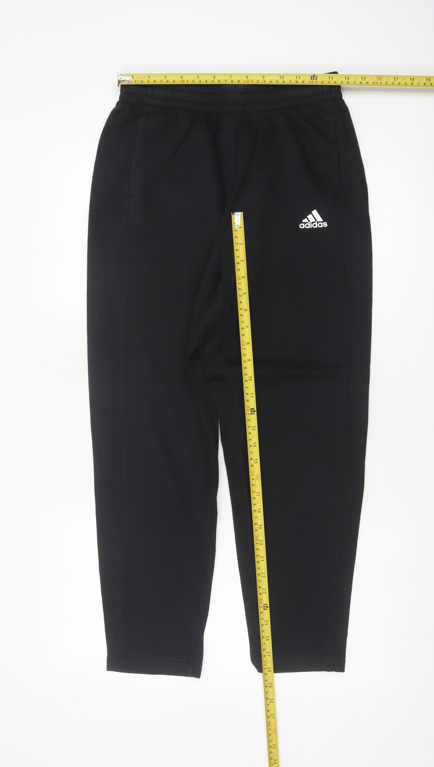 adidas Boys Black Jogger Trousers 13-14 Years Cotton Blend Elastic Waist