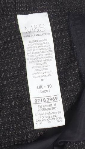 Marks and Spencer Women Brown UK 10 Short Straight Tailored Trousers
