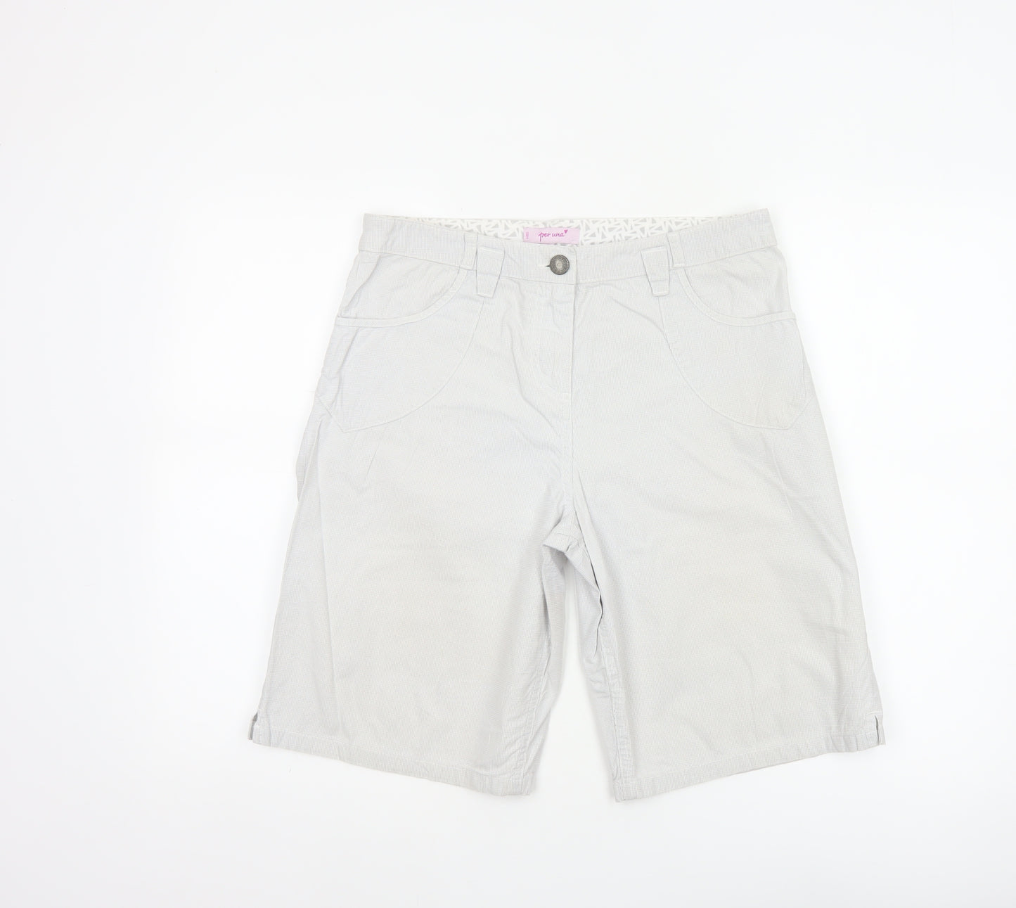 Marks & Spencer Per Una Women Grey White Check Bermuda Shorts UK 10