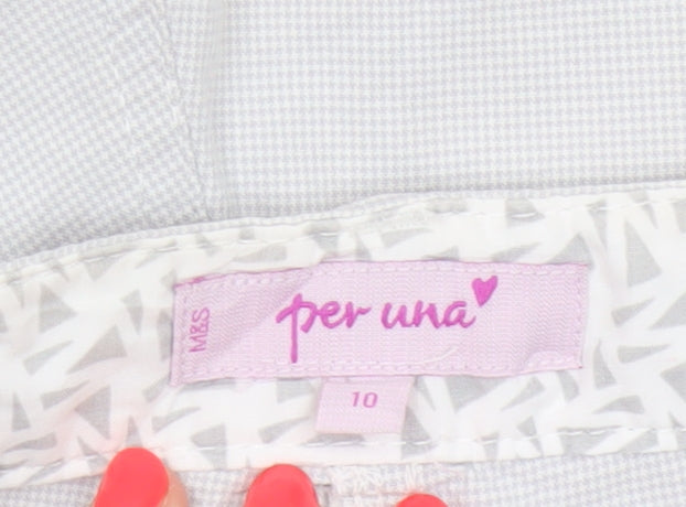 Marks & Spencer Per Una Women Grey White Check Bermuda Shorts UK 10