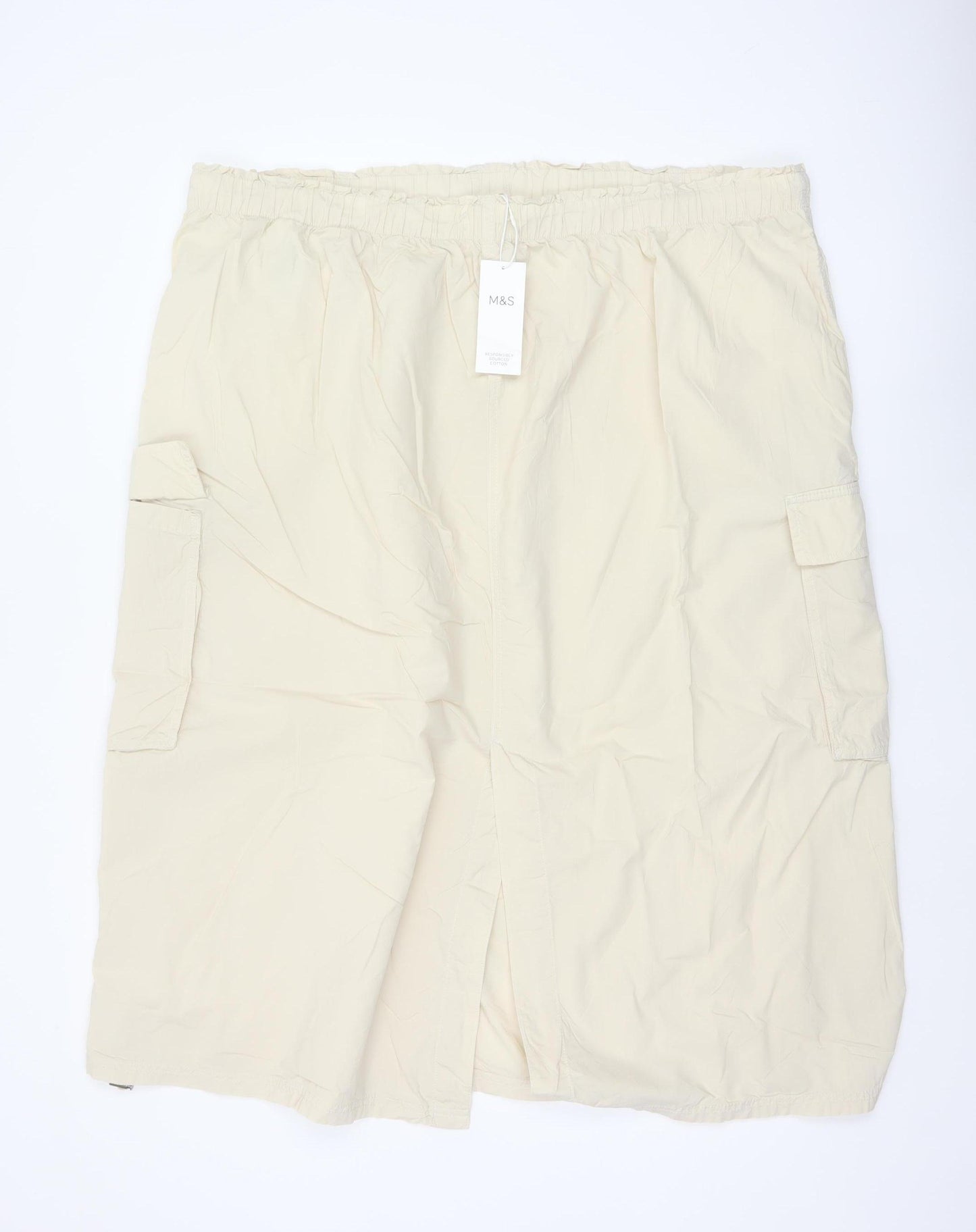Marks & Spencer Women Beige UK 24 Long Cargo Skirt Drawstring Pockets