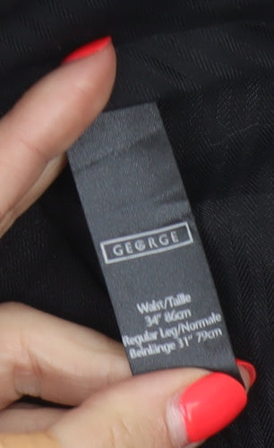 George Men’s Black 34 Regular Straight Dress Trousers Adjustable Waist