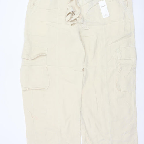 Marks and Spencer Women Ivory UK 22 Cargo Linen Blend Trousers
