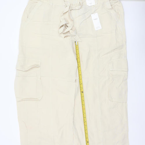 Marks and Spencer Women Ivory UK 22 Cargo Linen Blend Trousers