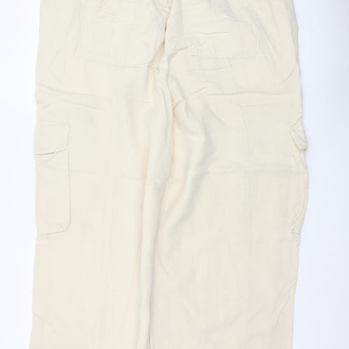 Marks and Spencer Women Ivory UK 22 Cargo Linen Blend Trousers