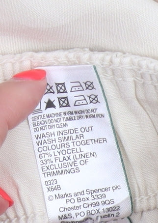 Marks and Spencer Women Ivory UK 22 Cargo Linen Blend Trousers