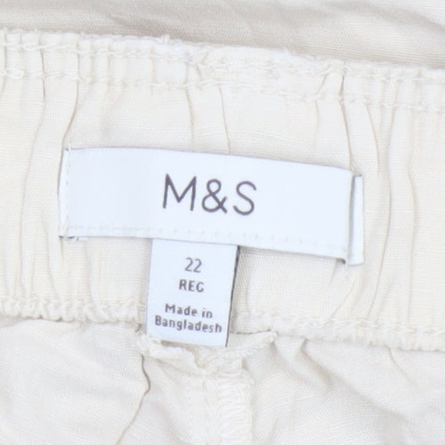 Marks and Spencer Women Ivory UK 22 Cargo Linen Blend Trousers