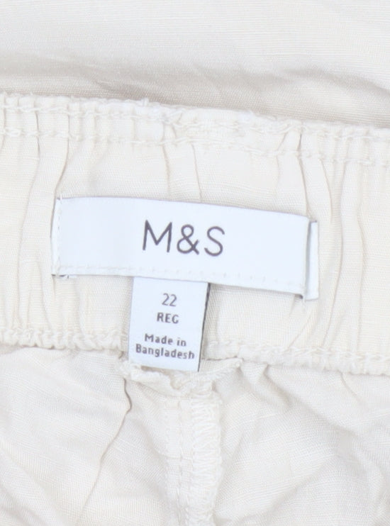 Marks and Spencer Women Ivory UK 22 Cargo Linen Blend Trousers