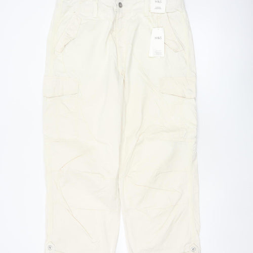 Marks & Spencer Women Beige Size 16 Long Cargo Cropped Trousers