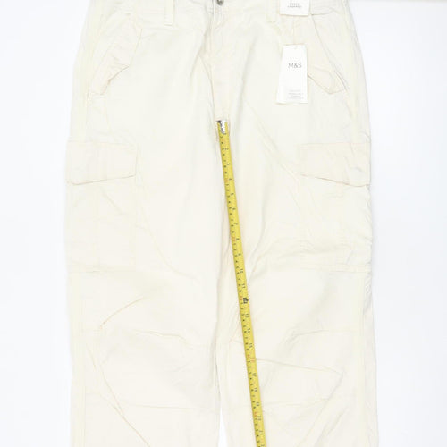Marks & Spencer Women Beige Size 16 Long Cargo Cropped Trousers