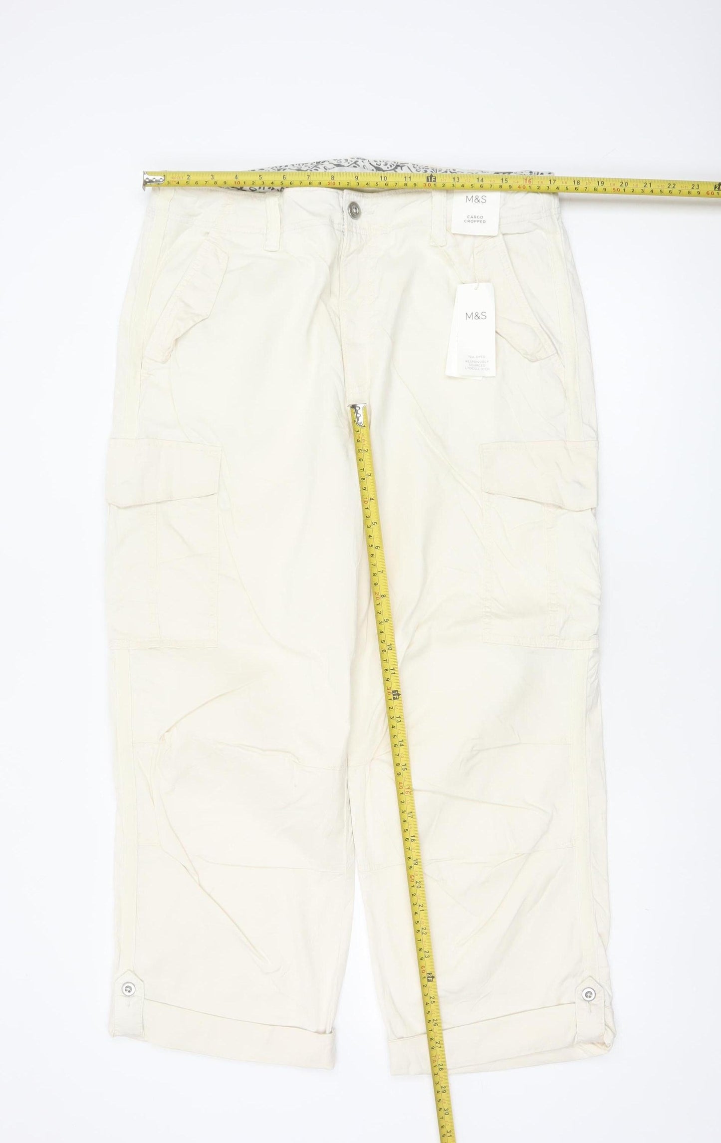 Marks & Spencer Women Beige Size 16 Long Cargo Cropped Trousers