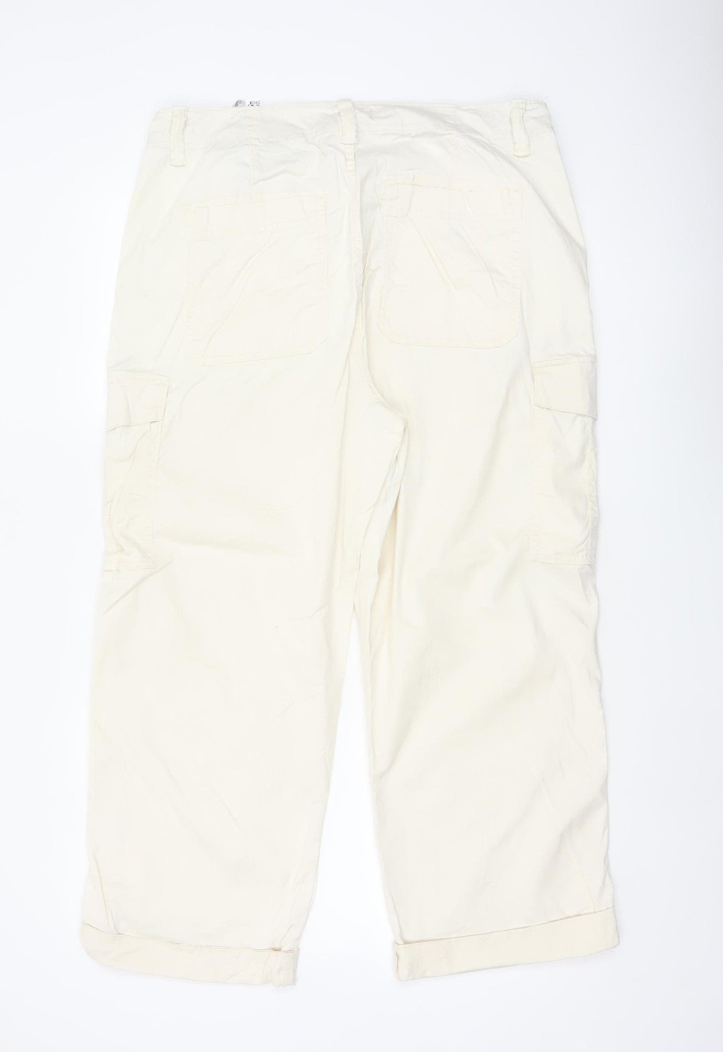 Marks & Spencer Women Beige Size 16 Long Cargo Cropped Trousers