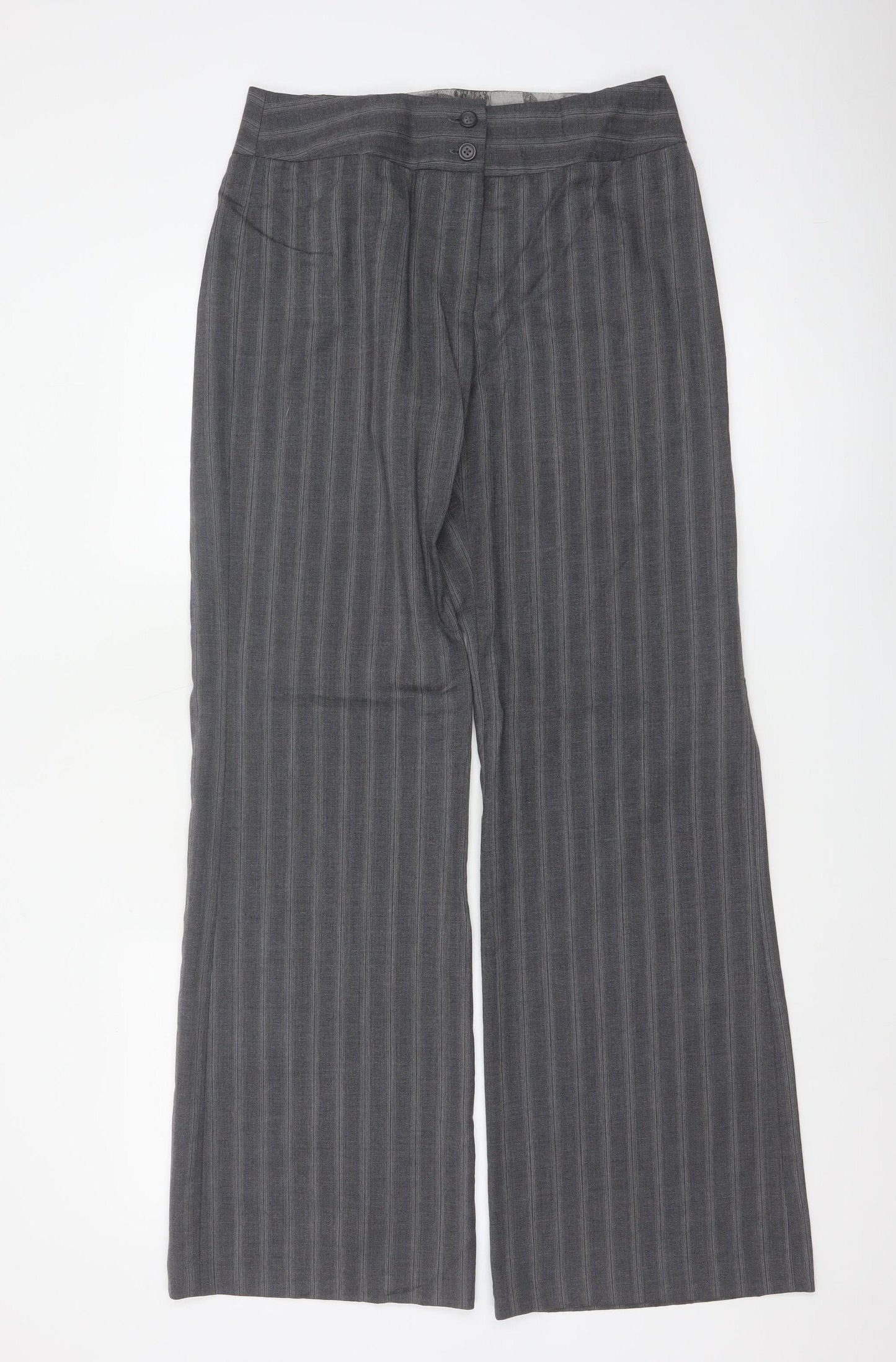 Next Women’s Grey Stripe Wool Blend Tailored Bootcut Trousers UK 10L