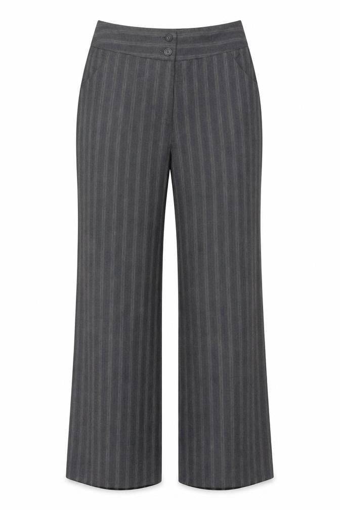 Front view of Next Women’s Grey Stripe Wool Blend Tailored Bootcut Trousers UK 10L