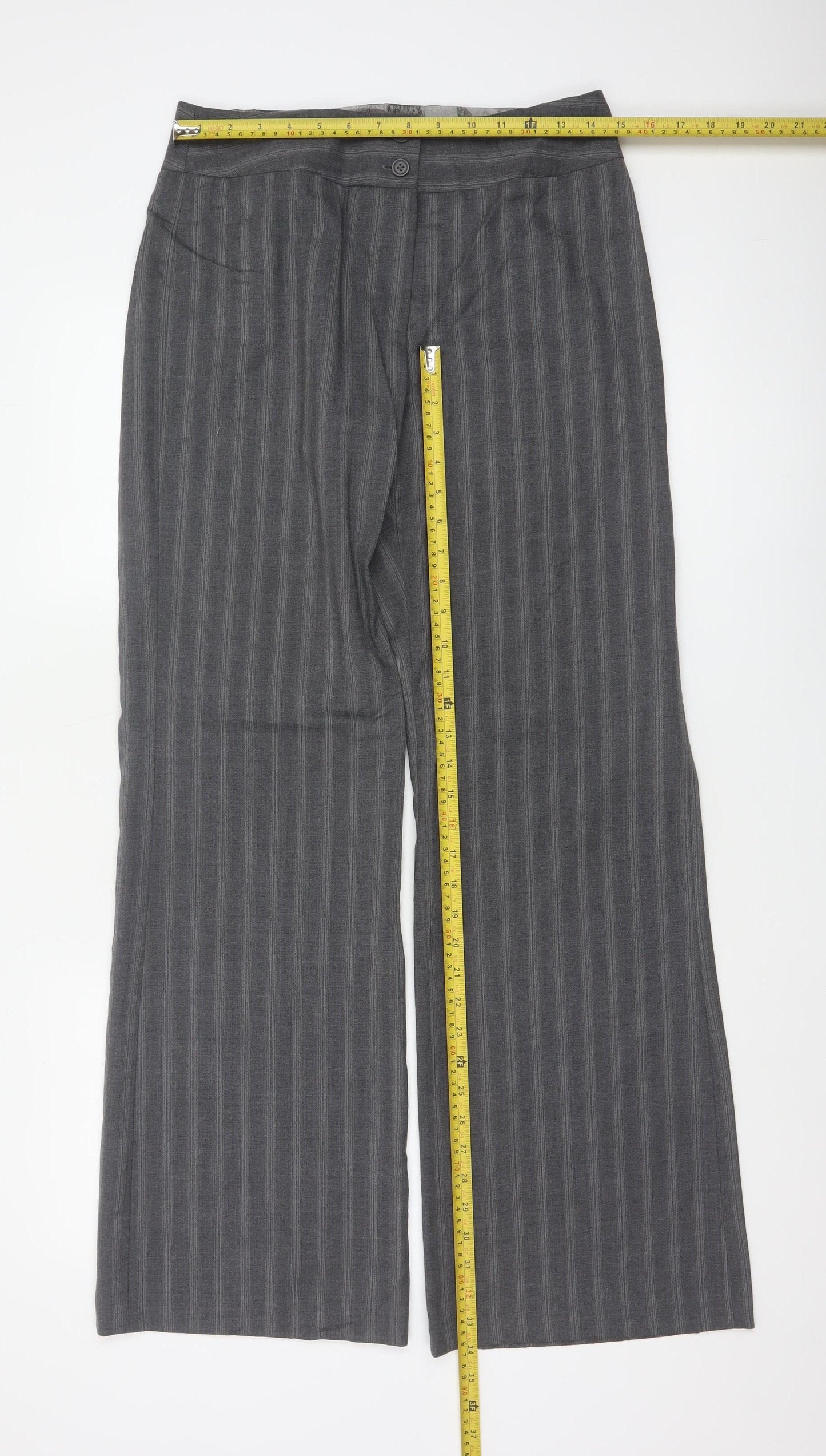 Next Women’s Grey Stripe Wool Blend Tailored Bootcut Trousers UK 10L