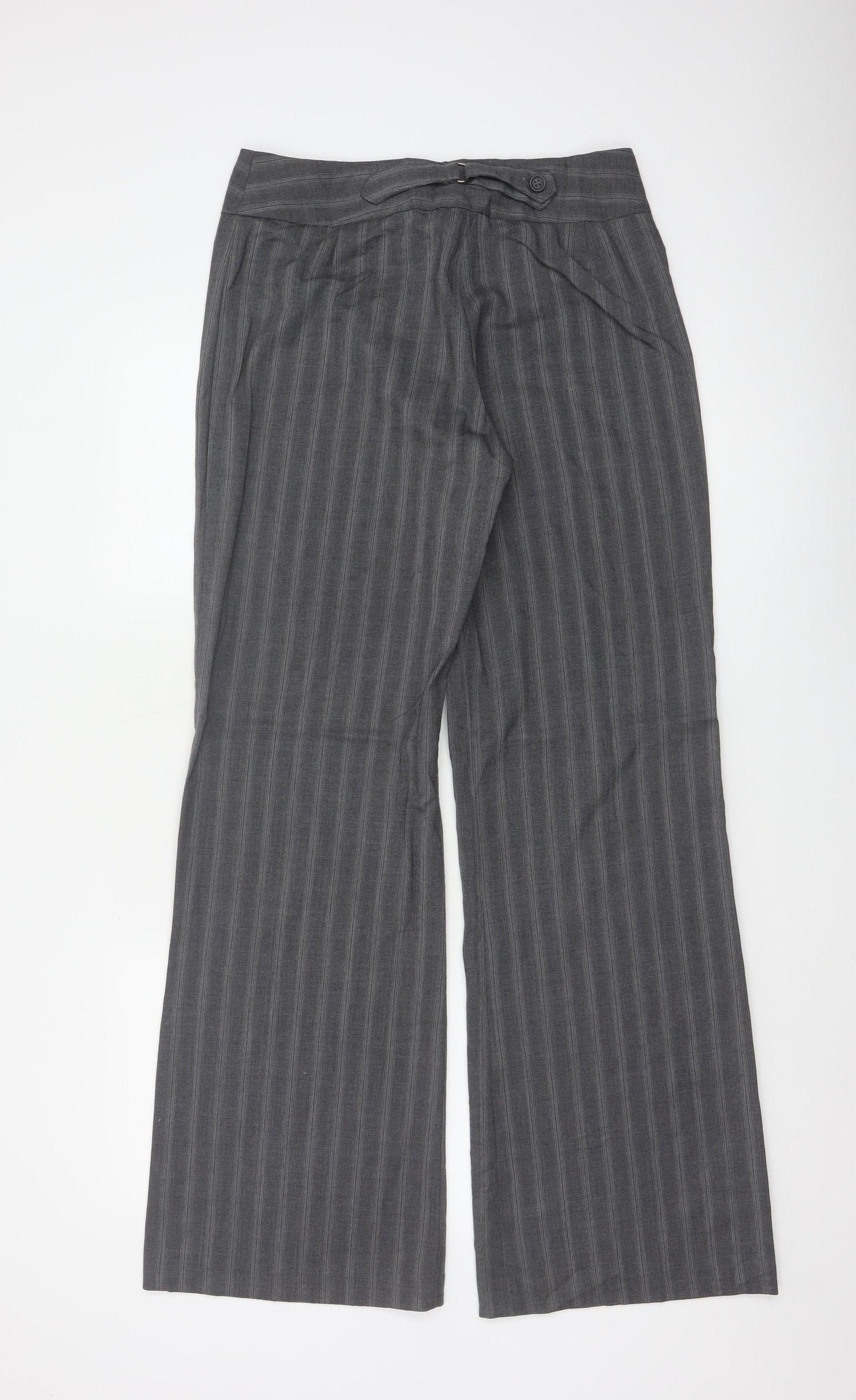 Next Women’s Grey Stripe Wool Blend Tailored Bootcut Trousers UK 10L