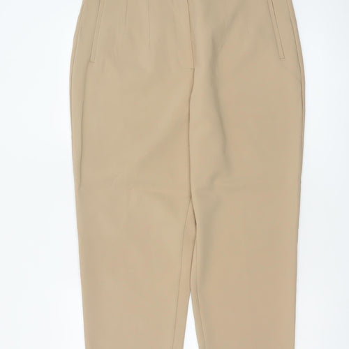 Zara Women Beige UK 14 High Rise Tapered Tailored Trousers