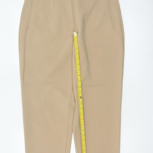 Zara Women Beige UK 14 High Rise Tapered Tailored Trousers