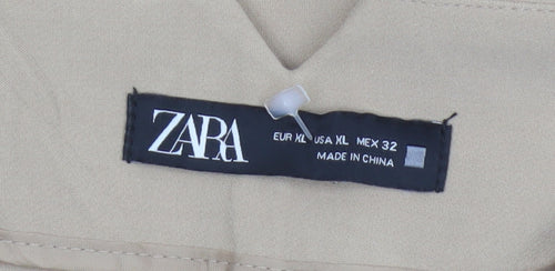 Zara Women Beige UK 14 High Rise Tapered Tailored Trousers