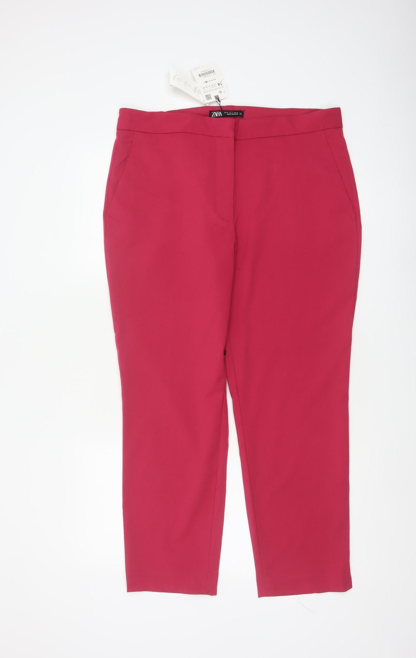 Zara Women Red Size 16 High Rise Tapered Tailored Trousers
