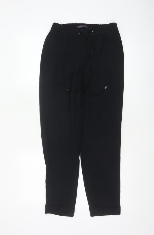 M&S Women Black UK 6 Tapered Drawstring Cuffed Jogger Trousers