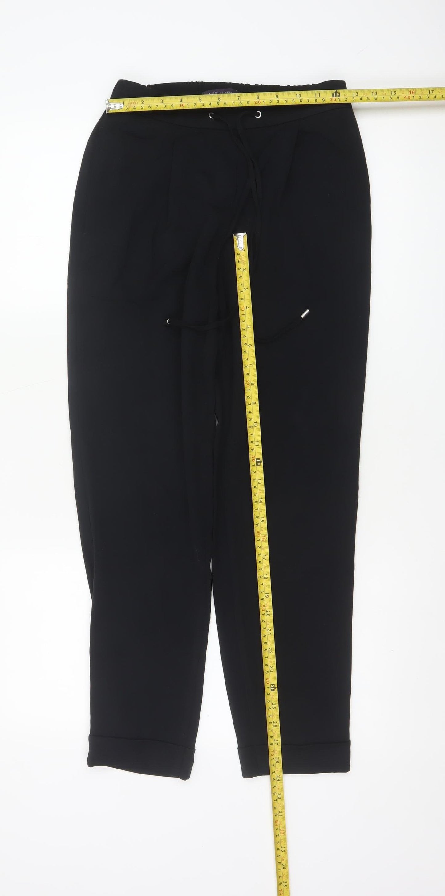 M&S Women Black UK 6 Tapered Drawstring Cuffed Jogger Trousers