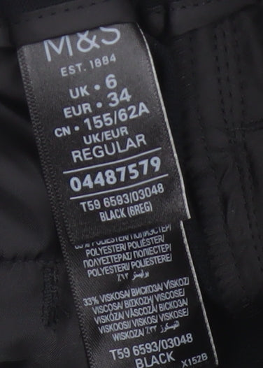 M&S Women Black UK 6 Tapered Drawstring Cuffed Jogger Trousers