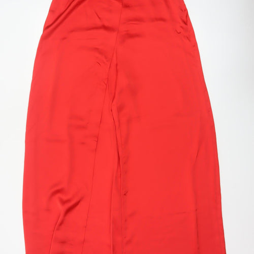 Zara Women Red L High Rise Wide-Leg Tailored Trousers