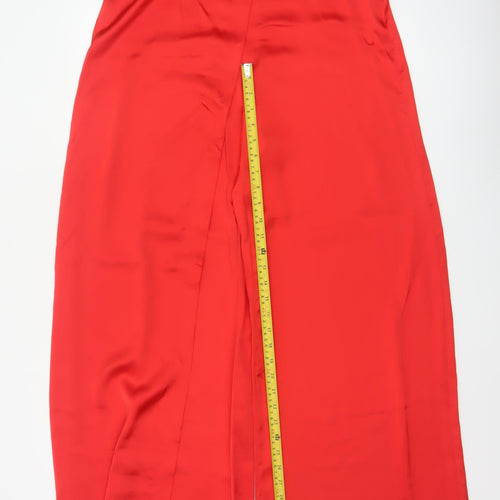 Zara Women Red L High Rise Wide-Leg Tailored Trousers