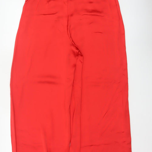 Zara Women Red L High Rise Wide-Leg Tailored Trousers