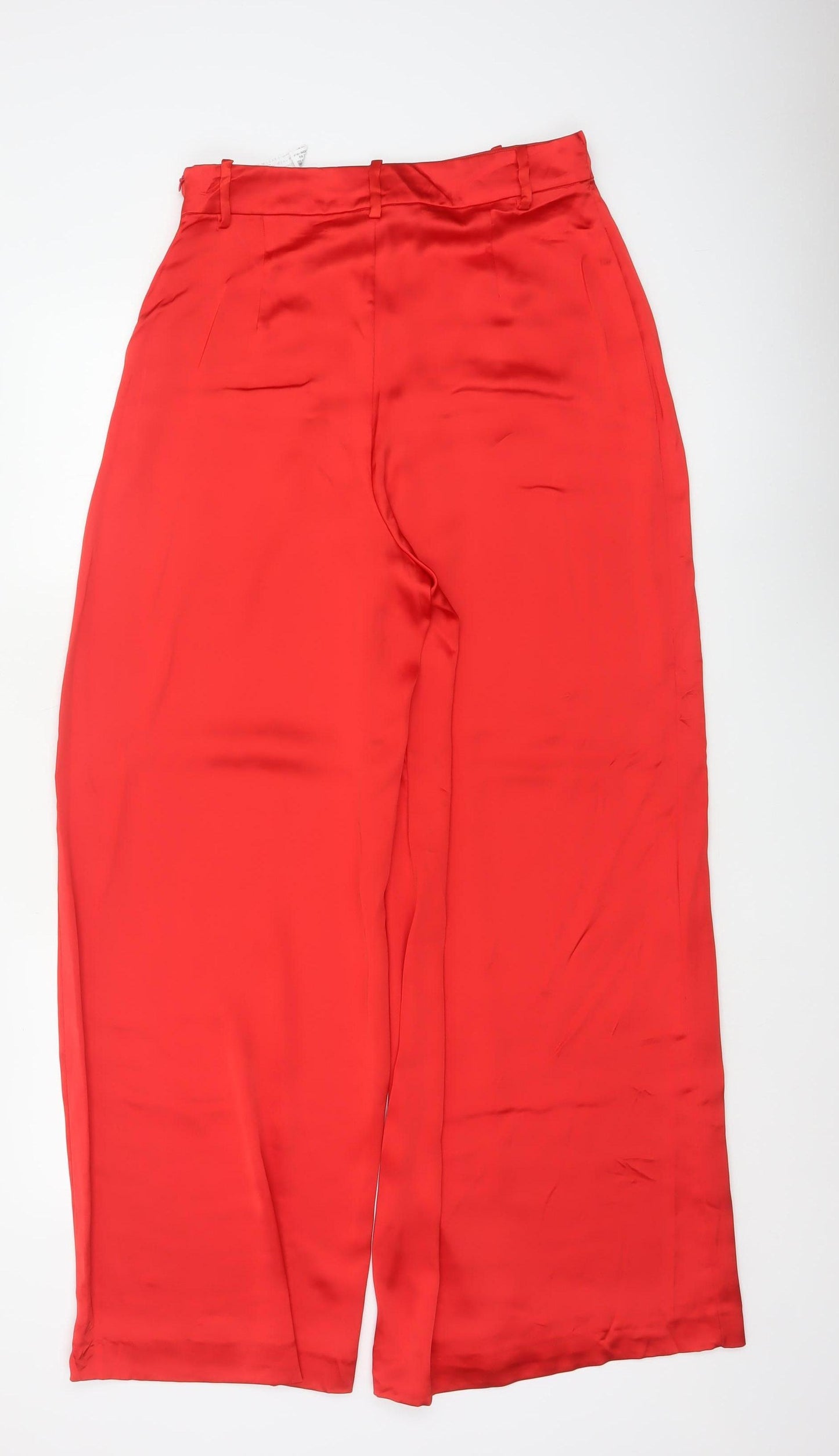 Zara Women Red L High Rise Wide-Leg Tailored Trousers