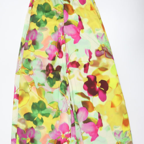 Zara Women Multicoloured UK 8 Floral Wide-Leg Trousers High Rise