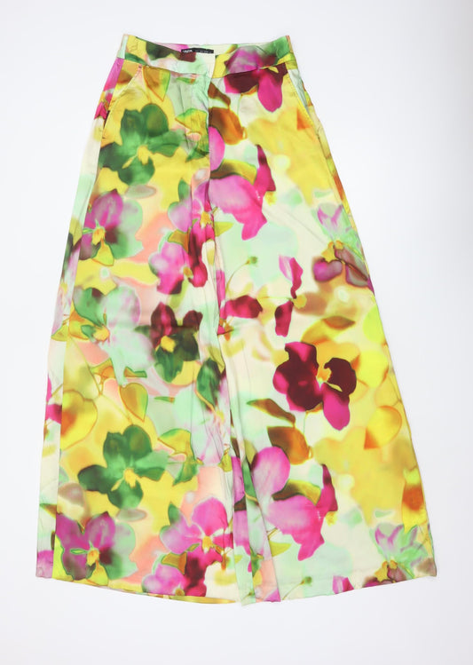 Zara Women Multicoloured UK 8 Floral Wide-Leg Trousers High Rise