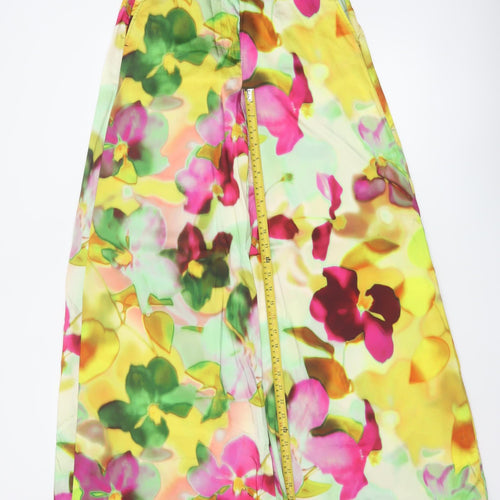 Zara Women Multicoloured UK 8 Floral Wide-Leg Trousers High Rise