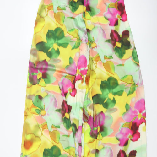 Zara Women Multicoloured UK 8 Floral Wide-Leg Trousers High Rise