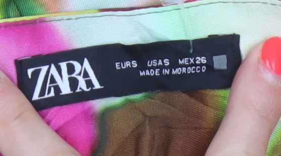 Zara Women Multicoloured UK 8 Floral Wide-Leg Trousers High Rise