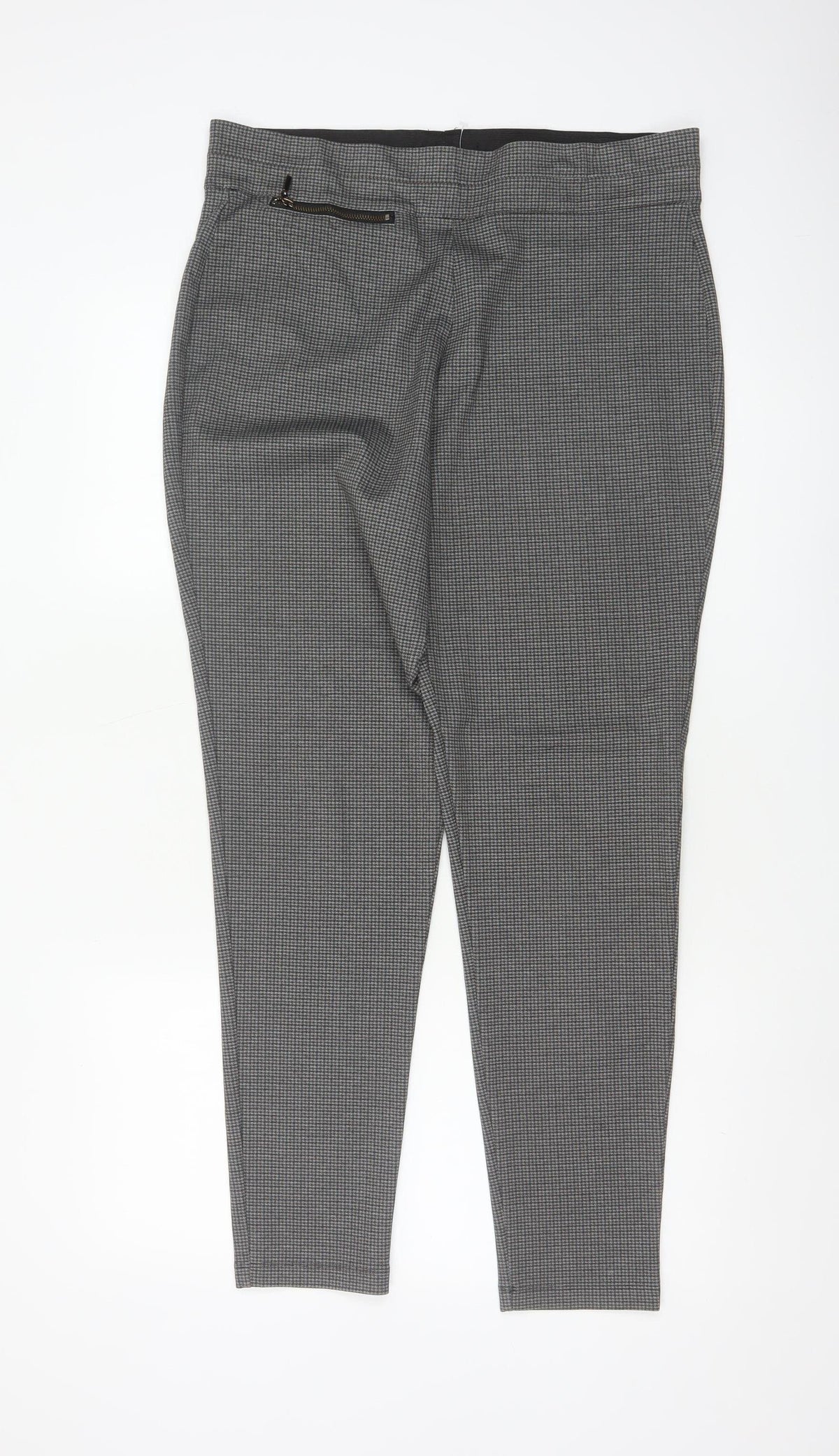 Next Women’s Grey Check Tapered Trousers Size 16 Long High Rise