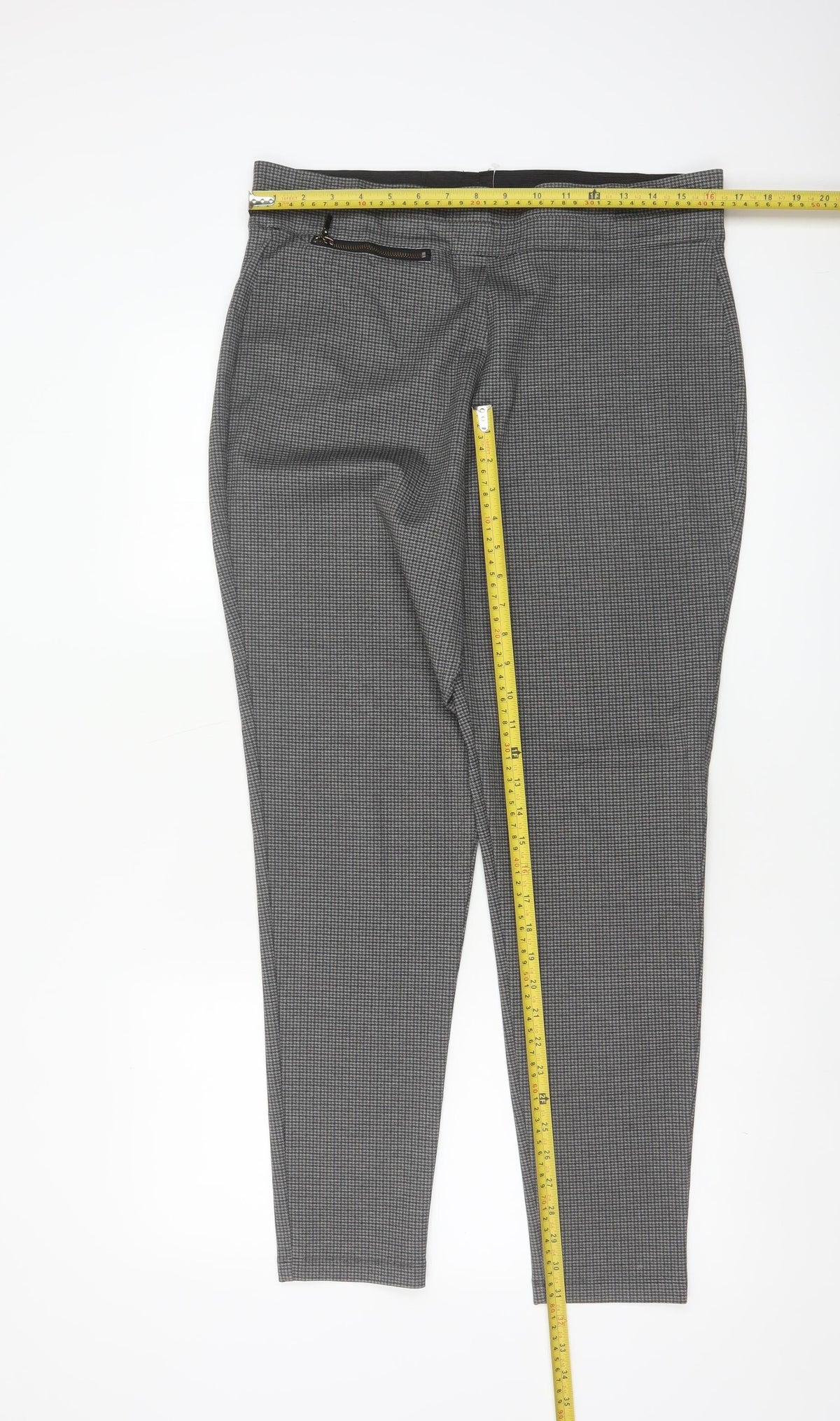 Next Women’s Grey Check Tapered Trousers Size 16 Long High Rise