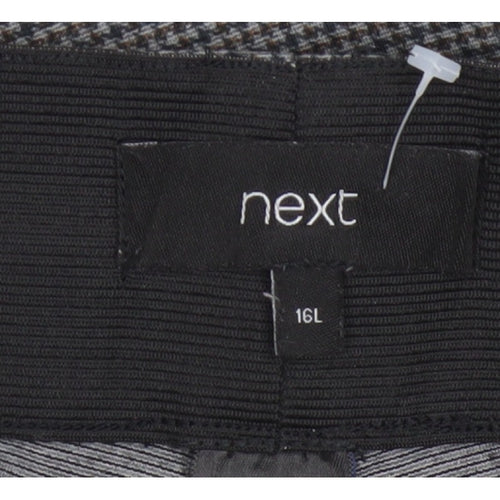 Next Women’s Grey Check Tapered Trousers Size 16 Long High Rise