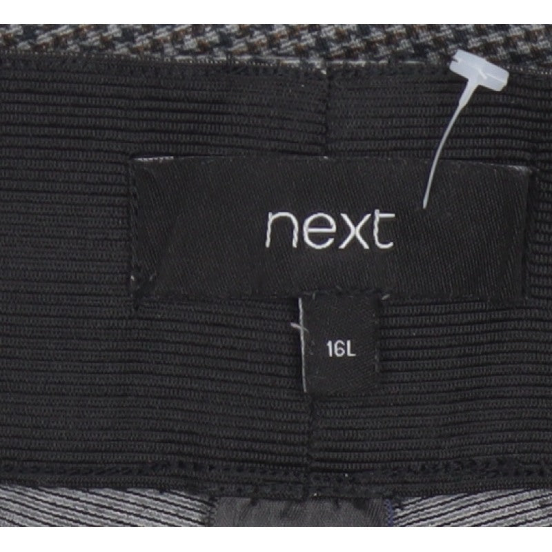 Next Women’s Grey Check Tapered Trousers Size 16 Long High Rise