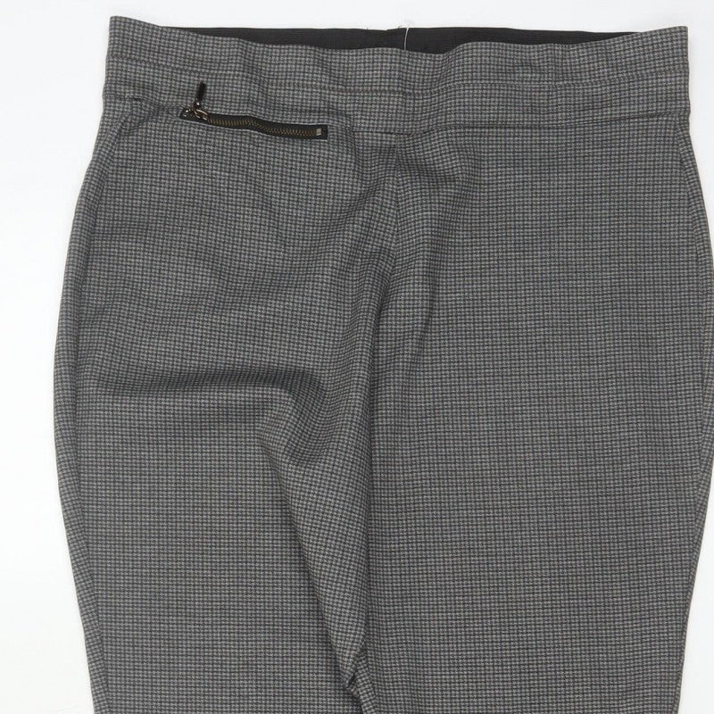 Next Women’s Grey Check Tapered Trousers Size 16 Long High Rise