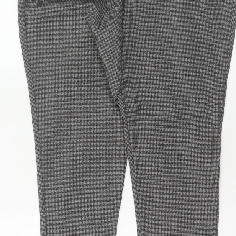 Next Women’s Grey Check Tapered Trousers Size 16 Long High Rise