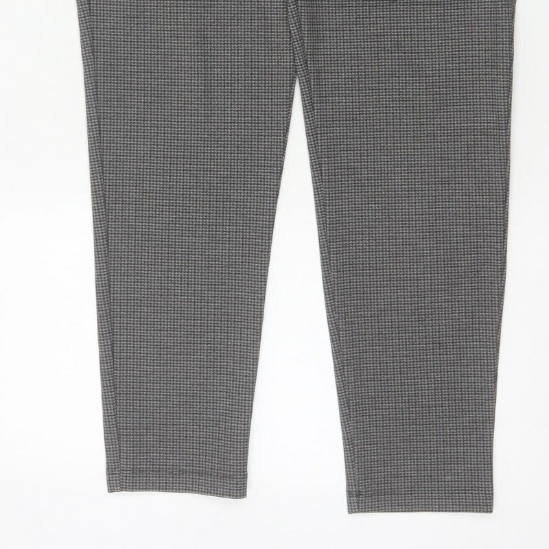 Next Women’s Grey Check Tapered Trousers Size 16 Long High Rise