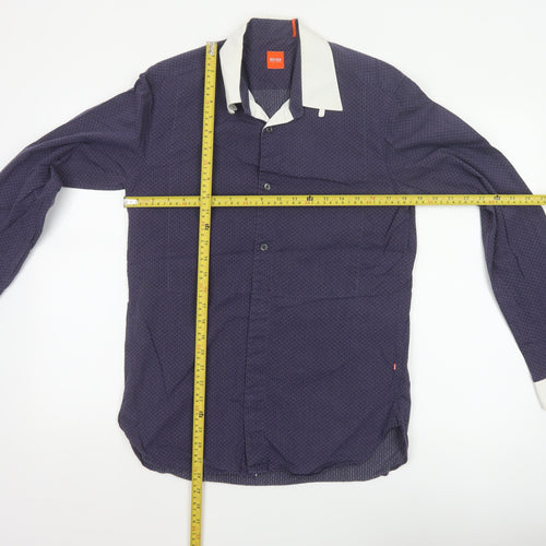 Hugo Boss Men’s Blue M Geometric Contrast Collar Long Sleeve Button-Up Shirt
