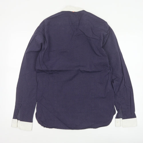 Hugo Boss Men’s Blue M Geometric Contrast Collar Long Sleeve Button-Up Shirt