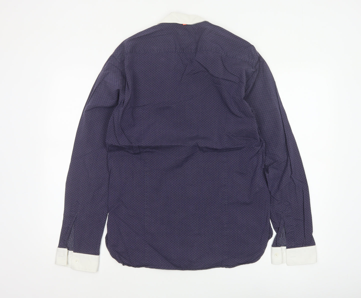 Hugo Boss Men’s Blue M Geometric Contrast Collar Long Sleeve Button-Up Shirt