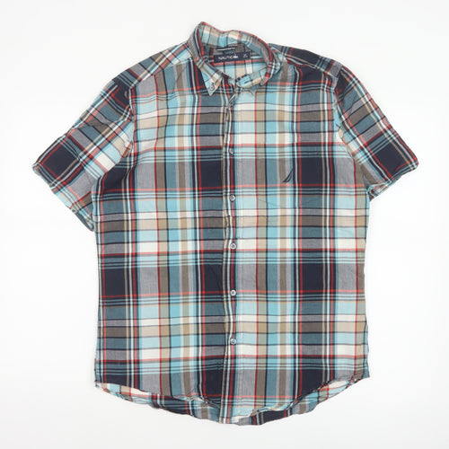 Nautica Men Multicolour Plaid Cotton Button-Down Short Sleeve Shirt S